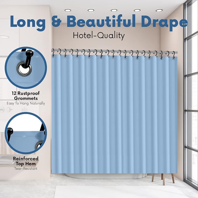 No Smell Shower Curtain Liner 72x72 Light Blue - PEVA Plastic Shower Curtain for Bathroom, PVC-Free Waterproof Blue Shower Liner with Metal Grommets and Magnet-Weighted Bottom Hem - Washable Liner