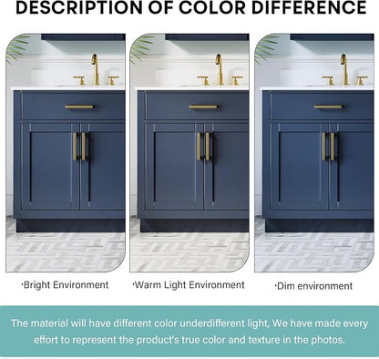 80-Inch Bathroom Vanity with Double Sinks W/ 4 Doors & 4 Drawers & 2 Flip Drawers, Navy Blue Vanity W/Brushed Gold Handles