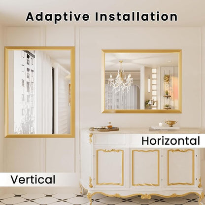 Bathroom Mirror for Wall, 30 X36 Inch (Brushed Gold Frame) | Thick Metal Framed, HD Reflection, Anti-Rust, Hang Horizontally/Vertically, Suitable for Bathroom, Farmhouse, Entryway