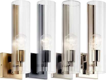 Kichler Jemsa 1 Light Wall Sconce, Modern Light with Clear Fluted Glass in Polished Nickel for Bathroom, Powder Room, Sides of Fireplace, Down a Hallway, Kitchen, or Bedroom (14" x 4.75"), 55165PN