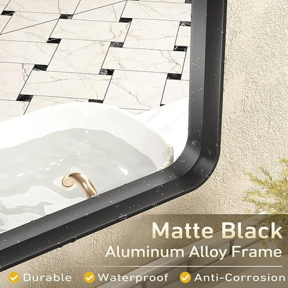 48x36 Inch Matte Black Bathroom Mirror for Wall | Metal Framed, Modern Rectangle Bathroom Vanity Mirror, Rounded Corner, Anti-rust, Shatter-Proof (Horizontal/ Vertical)