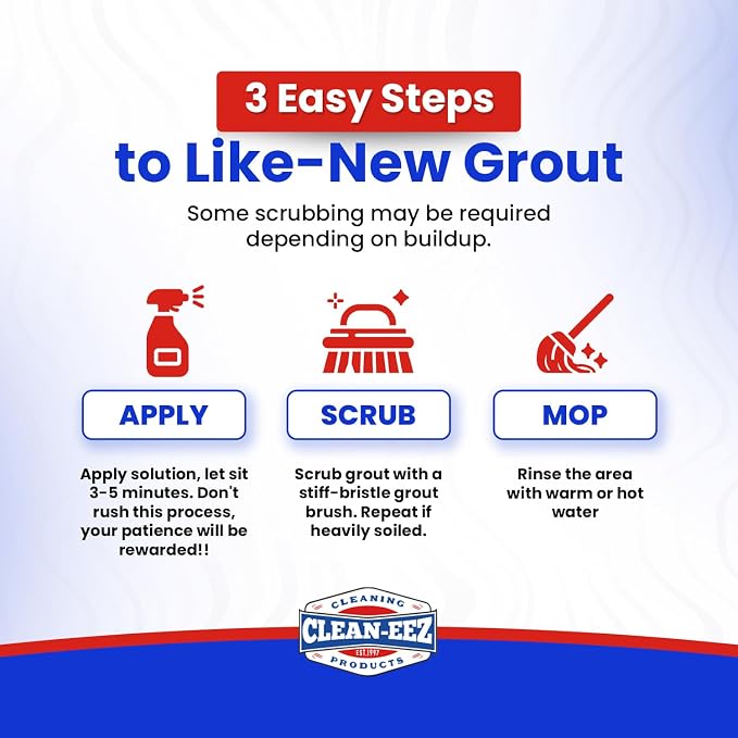Clean-eez Grout Cleaner 4 Pack with Stand-Up Brush Attachment - Stain Remover Heavy-Duty Scrubber - Bathroom Shower Ceramic Porcelain Tile & Grout Only - Easy Control Flip Top Cap - 32 oz.