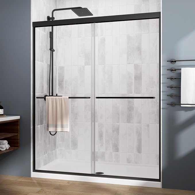 Royal Guard Double Sliding Shower Door 44-48" W x 76" H,Matte Black | 6mm SGCC Tempered Glass,Nano Coating Easy Clean,Walk-in Shower Use,Reversible Installation&Waterproof