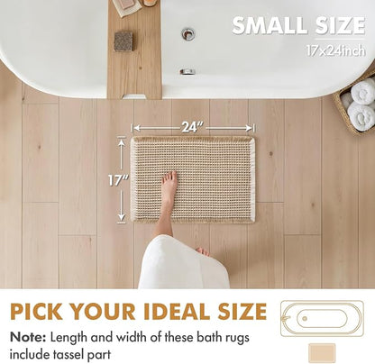 MIULEE Set of 2 Waffle Bathroom Rugs Boho Bath Mat Brown&White 17x24 Inch | Non Slip, Super Absorbent, Washable, Ultra Soft, Rubber Backed, Small Beige Bath Rugs for Bathroom Floor Tub Shower