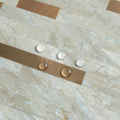 AULIGET 20 Sheets Faux Stone Peel and Stick Backsplash, Light Brown Marble Look PVC Wall Tiles Stick on Backsplash for Kitchen