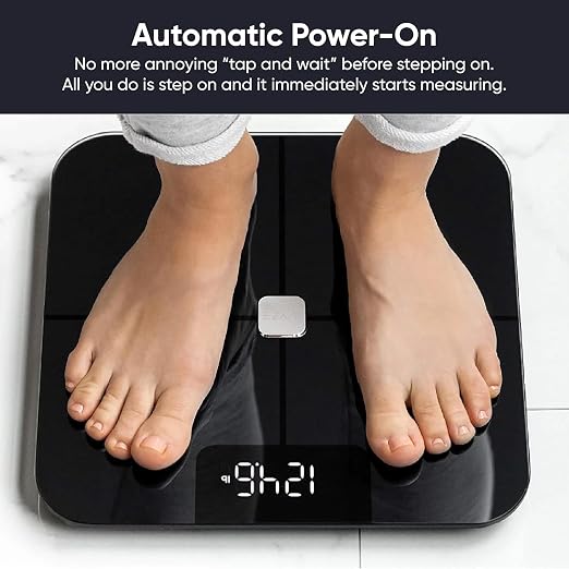 Wyze Smart Bathroom Scale & Body Analyzer, Bluetooth, 400 lbs, Black | Tracks 12 metrics, Crisp LED Display, Sync with Fitness Apps, Heart Rate Tracking, Auto-Recognition & Sharing