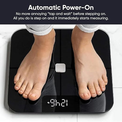Wyze Smart Bathroom Scale & Body Analyzer, Bluetooth, 400 lbs, Black | Tracks 12 metrics, Crisp LED Display, Sync with Fitness Apps, Heart Rate Tracking, Auto-Recognition & Sharing