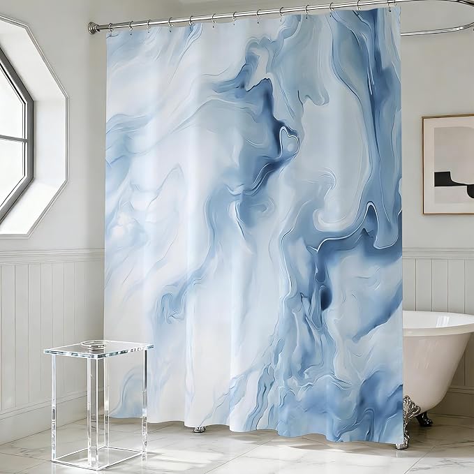 Mocsicka Shower Curtains for Bathroom, Blue Marble Shower Curtain for Bathroom, Abstract Blue and White Shower Curtain Modern Art Decor Waterproof Bath Curtain for Modern Bath Decor, 72 X 72 Inch