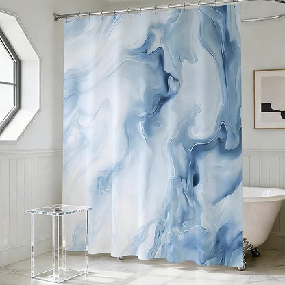 Mocsicka Shower Curtains for Bathroom, Blue Marble Shower Curtain for Bathroom, Abstract Blue and White Shower Curtain Modern Art Decor Waterproof Bath Curtain for Modern Bath Decor, 72 X 72 Inch