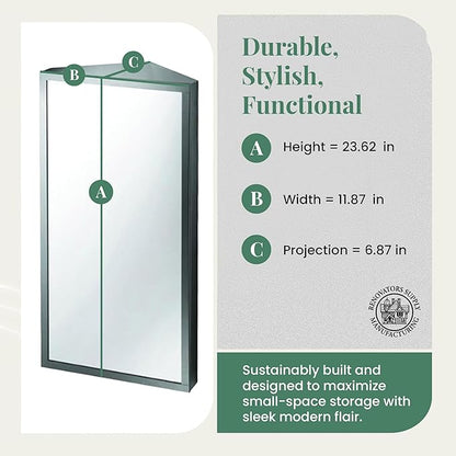 Renovators Supply Infinity Corner Medicine Cabinet with Mirror - Triple Shelf Storage Cabinet - Modern Wall Mount Medicine Cabinet - 23.6 in., Right Open, Brushed Stainless Steel, Pack of 2