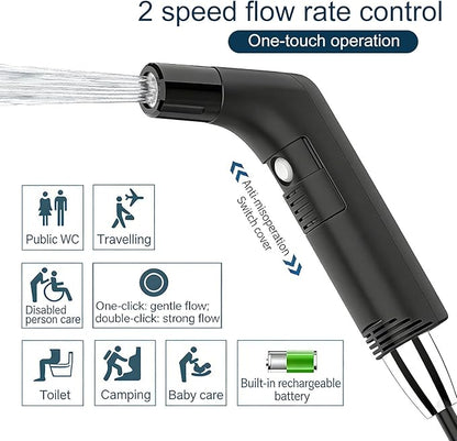 COSWE Portable Travel Bidet Electric Rechargeable Handheld Personal Bidet Sprayer for Hygiene Cleaning for Toilet with 2.3 liters Water container (Black), LIUW_JP2201