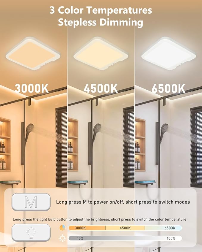 2 Pack Rechargeable Motion Sensor Ceiling Lights for Hallway (Square) | Magnetic Mount Dimmable Closet Light with Remote, 7000mAh Battery Operated, 3 Color Modes, Wireless Installation