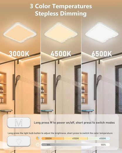 2 Pack Rechargeable Motion Sensor Ceiling Lights for Hallway (Square) | Magnetic Mount Dimmable Closet Light with Remote, 7000mAh Battery Operated, 3 Color Modes, Wireless Installation