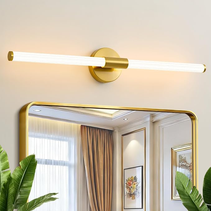LED Bathroom Vanity Lights Gold Wall Sconce Modern 30" | 360° Bright Bathroom Light Fixture, Dimmable Vanity Light Bar, Hardwired Wall Light 3000K Warm White for Mirror