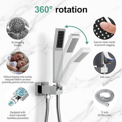SR SUN RISE SRSH-D1203 12 Inches Bathroom Luxury Rain Mixer Shower Combo Set Wall Mounted Rainfall Shower Head System Polished Chrome Shower Faucet Rough-in Valve Body and Trim Included
