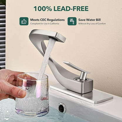Single Hole Bathroom Sink Faucets,Brass Vainty Faucet Brushed Nickel | Lead-Free, Single Handle Faucet for Sink, Vanity, RV, Lavatory, Suitable for 1 or 3 Holes