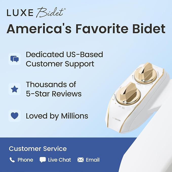 LUXE Bidet NEO 185 PLUS - Patented Bidet Attachment for Toilet, Gold | Non-Electric, Dual Nozzle, Slide-In Install, 360° Self-Clean, EZ-Lift to Clean, Feminine & Rear Wash