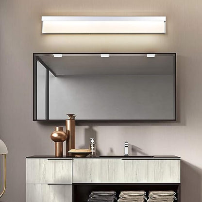 LED Bathroom Vanity Light Fixture Over Mirror 32.3 inch Modern Rectangle Finishing Bath Vanity Lighting Bar 4000K Daylight Wall Sconce (Chrome)