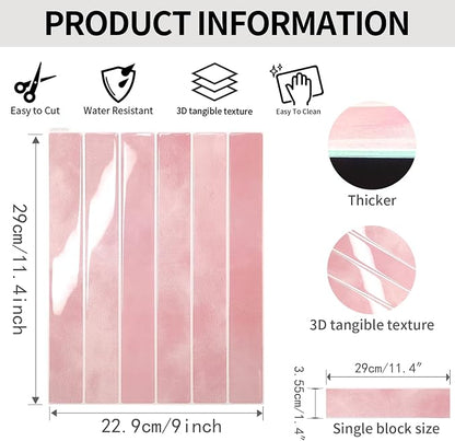 10 Sheet 9 * 11.4 in backsplash Tiles Peel Stick for Kitchen Bathroom Laundry RV Wall Decor, Thickened Wall Tile Stickers Stick Girls' Room Tile backsplash(Pink)