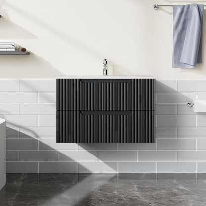30 inch Wall Mounted Bathroom Vanity with Sink Floating Bathroom Cabinet Sink Combo, Soft-Close System, 2 Extra Big Drawers, Black