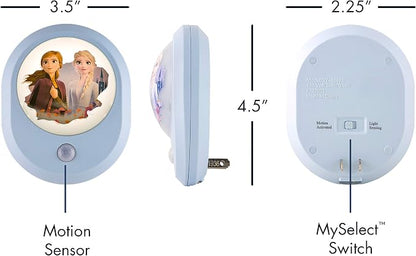Disney Frozen II MySelect LED Night Light, Motion Sensor, Dusk-to-Dawn | Featuring Anna and Elsa, Ideal for Girls' Bedrooms, Nurseries, or Bathrooms – 44473