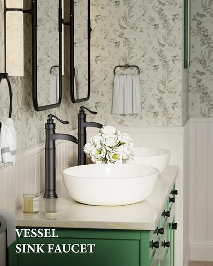 Matte Black Vessel Sink Faucets Waterfall Bathroom Faucet Single Handle | 1 Hole Brass for Lavatory Farmhouse with Pop Up Drain Mixer Tap Without Overflow Supply Line by Homevacious