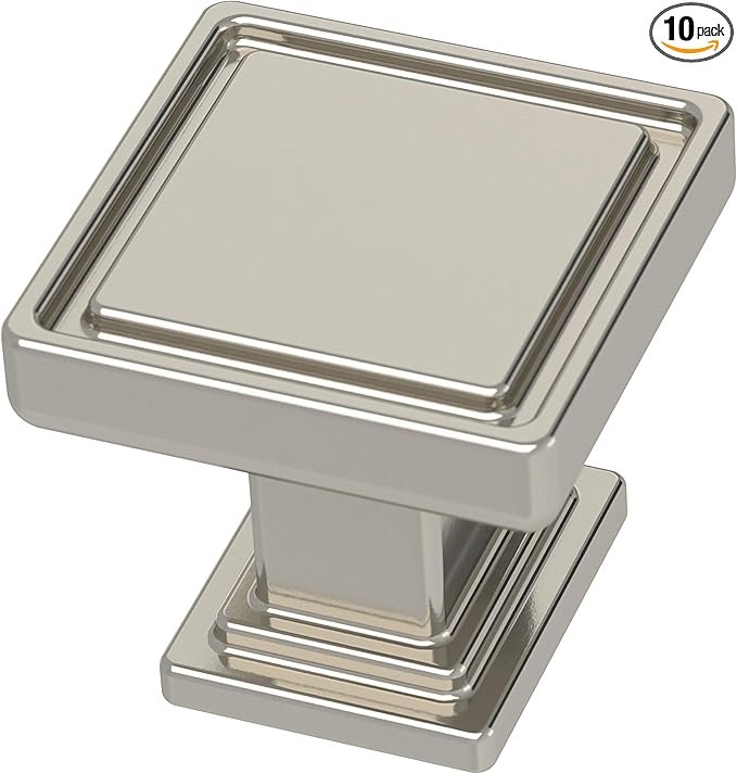 Franklin Brass 10 Pack Polished Nickel Cabinet Knobs 1 inch (25mm) Kitchen Cabinet Handles and Drawer Knobs for Cupboards, Dressers, Furniture, Bathroom Vanity |Recessed Square
