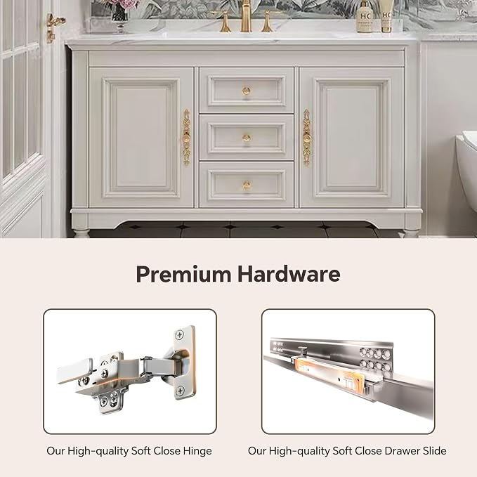 American Minimalist Bathroom Vanity with Sink Mirror 36-92IN, Premium Solid Wood Vanity with LED Lighting& Defogging