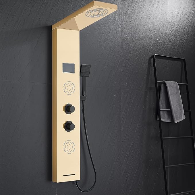 POPFLY Brushed Gold Shower Panel Tower System-PF609059G24