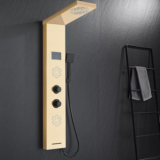 POPFLY Brushed Gold Shower Panel Tower System-PF609059G24