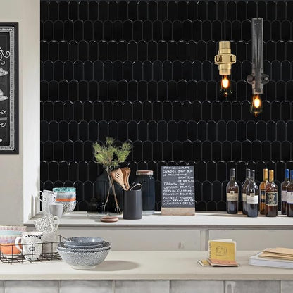 Vamos Tile Peel and Stick Backsplash,Thicker Design, Black,10 Sheets | Self Adhesive Vinyl Wall Tiles with Dark Gray Grout, Stick on Backsplash for Kitchen, Bathroom, RV