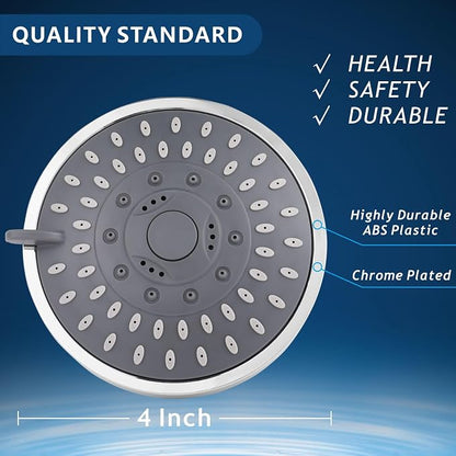 Voolan High Pressure Shower Head - 4 Inch Rain Showerhead - High Flow Bathroom Shower with 5 Spray Settings For a Luxury Showering Experience Even with Low Water Pressure (Chrome)