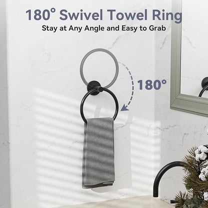 Bathroom Hardware Set, 24 Inch Matte Black Towel Bar Set, 4-Piece | Wall Mounted Bathroom Accessories, Towel Racks for Bathroom, Modern Towel Holder Set, Durable SUS304 Stainless Steel
