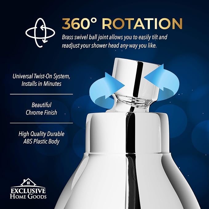 High Pressure Shower Head - Powerful Deluxe Bathroom Showerhead with Strong Spray Stream and Small Silicone Nozzles - Universal Fit Works with High and Low Water Flow Showers (Chrome)-1.8 GPM