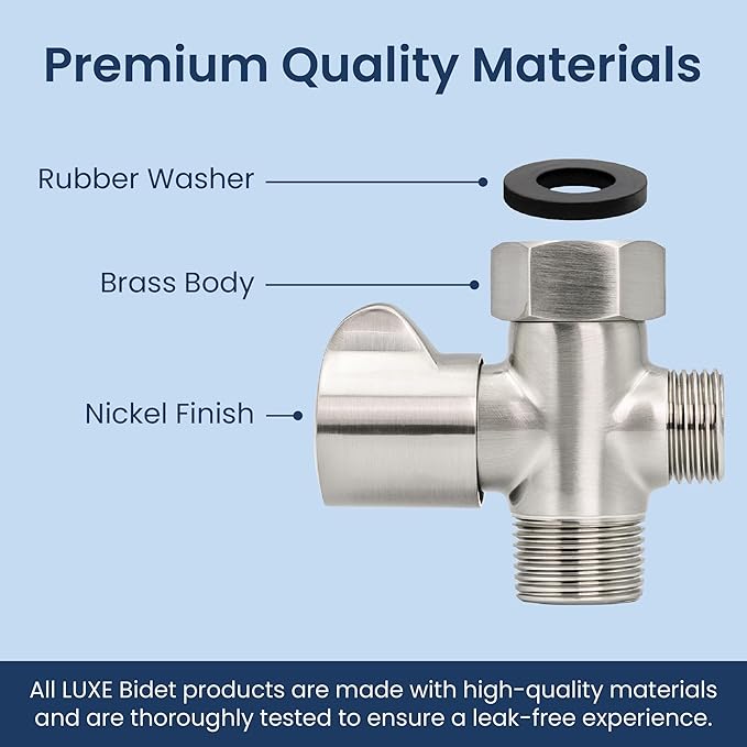 LUXE Bidet 7/8" x 7/8" x 1/2" Shut-Off Valve T-Adapter for Bidets, Compatible with NEO Series Bidet Attachments (Winged, Nickel Finish)