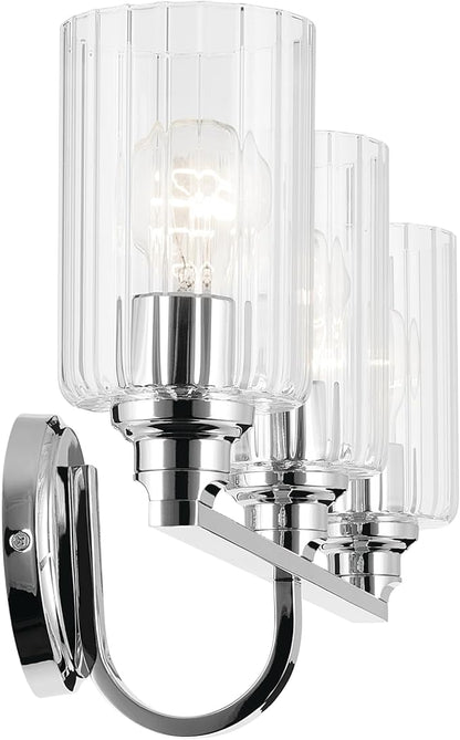 Kichler Gioe 24.25" 3-Light Vanity Light with Clear Fluted Glass in Chrome, Damp Rated, for Bathroom, Powder Room, Over a Mirror, (24.25" W x 10.5" H), 55226CHFLU