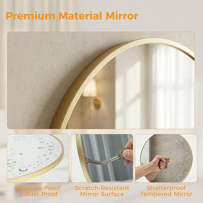 OLIXIS Bathroom Round Mirror for Over Sink, 20 in Wall Circle Mirror, Gold | Matte Brushed Metal Framed, Modern Wall Mount Vanity Mirrors for Home Decor, Living Room, Bedroom