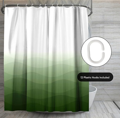 Americanflat 71x74 Wave Green Ombre Shower Curtain - Water-Resistant Long Shower Curtain with Durable Grommets and 12 Hooks - 100% Polyester