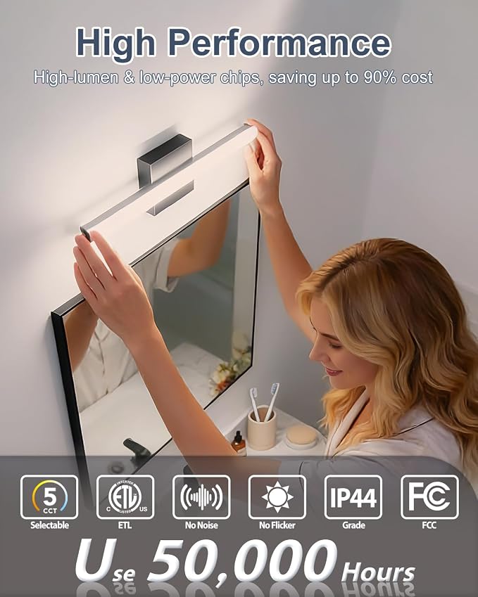 Aosclex 24" 5CCT Dimmable Rotatable Black Bathroom Vanity Light 16W 1440LM | IP44, 5CCT Adjustable (2700K–5000K), Dimmable, Dual-Sided, 180° Rotatable Angle, ETL