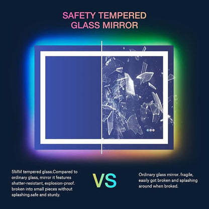 LOAAO 48"X36" RGB LED Bathroom Mirror with Lights, UL Listed | Anti-Fog, Dimmable, RGB Backlit + Front Lighted, Memory Function, Tempered Glass