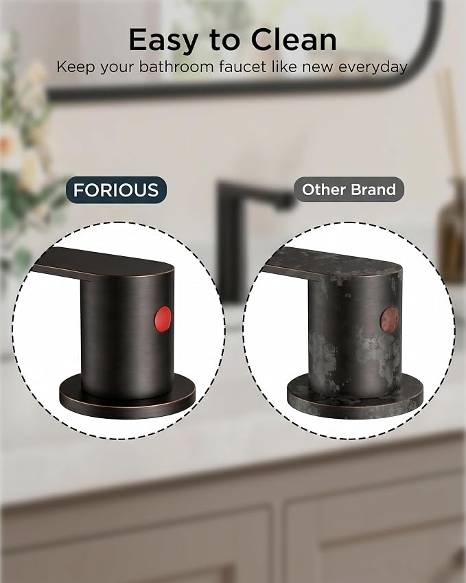 FORIOUS Bathroom Faucet 3 Hole 8" Widespread for Vanity Oil Rubbed Bronze | Two Handles Bathroom Sink Faucet with Pop-up Drain and cUPC Lines, Fits 6-12 Inch 3 Hole Install, for RV Laundry and Basin