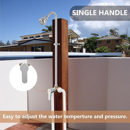 Outdoor Shower Kit,Outside Shower with Single Handle,Polish Chrome | Hot and Cold Outdoor Shower Fixtures,Stainless Steel,with Rotatable Shower Head,Easy Installation