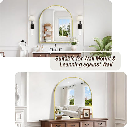 Arched Bathroom Mirror 36x40 Inch, Bathroom Mirror for Over Sink, Wide Wall Mounted Vanity Mirror with Aluminum Frame & Tempered Glass, Ideal for Bedroom, Entryway, Living Room, Mantel, Gold
