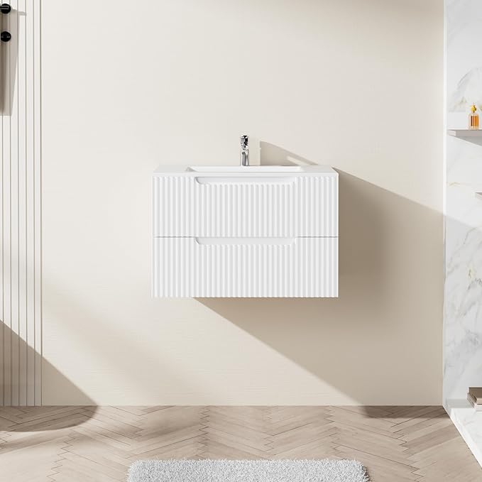 30 inch Wall Mounted Bathroom Vanity with Sink Floating Bathroom Cabinet Sink Combo, Soft-Close System, 2 Extra Big Drawers, White