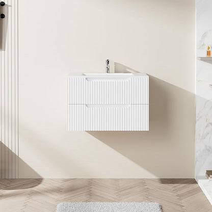 30 inch Wall Mounted Bathroom Vanity with Sink Floating Bathroom Cabinet Sink Combo, Soft-Close System, 2 Extra Big Drawers, White
