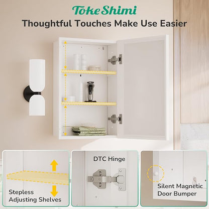 TokeShimi 16 x 24 Recessed Medicine Cabinet with Mirror Surface Mounted, Aluminum White Medicine Cabinet with Mirror, Metal Beveled Bathroom Mirror with Storage