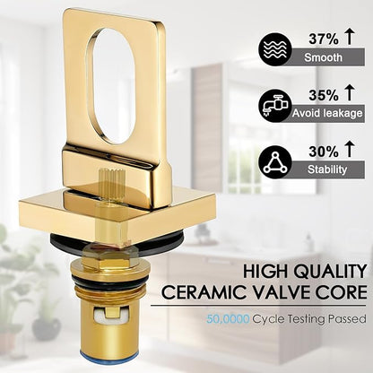 BAKALA Gold Bathroom Sink Faucet 3 Hole, 8-Inch Widespread Bathroom Faucet with 2 Water Supply Hoses, Hollowed Design