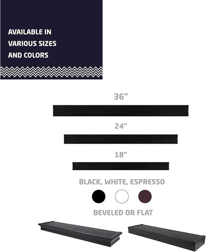 HIGH & MIGHTY 515658 Modern 24" Floating Shelf Holds up to 20lbs, Easy Tool-Free Dry Wall Installation, Flat, eCommerce Packaging, Black