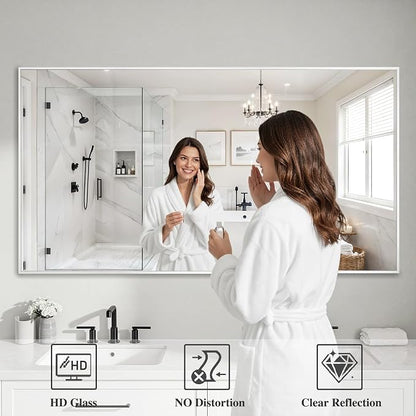 Koonmi White Rectangle Wall Mirror, 30x60 Inch Bathroom Mirror, Aluminum Frame Vanity Mirror for Entryway, Living Room, Bedroom Bathroom, Hangs Horizontally or Vertically