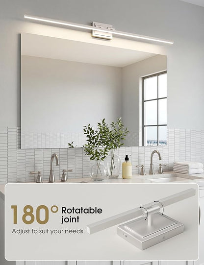 VOLISUN Modern Bathroom Vanity Light 48 inch, Rotatable, 30W Dimmable 5CCT Led Bathroom Light Fixture Over Mirror, Brushed Nickel Bar Vanity Light for Bathroom Mirror Cabinets-ETL Certificated